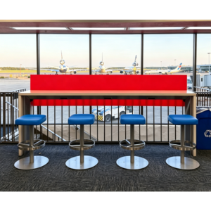 Airport Stainless Steel Frame Melamine Panel With Baggage Slide Charging Island Reception Desk Counter